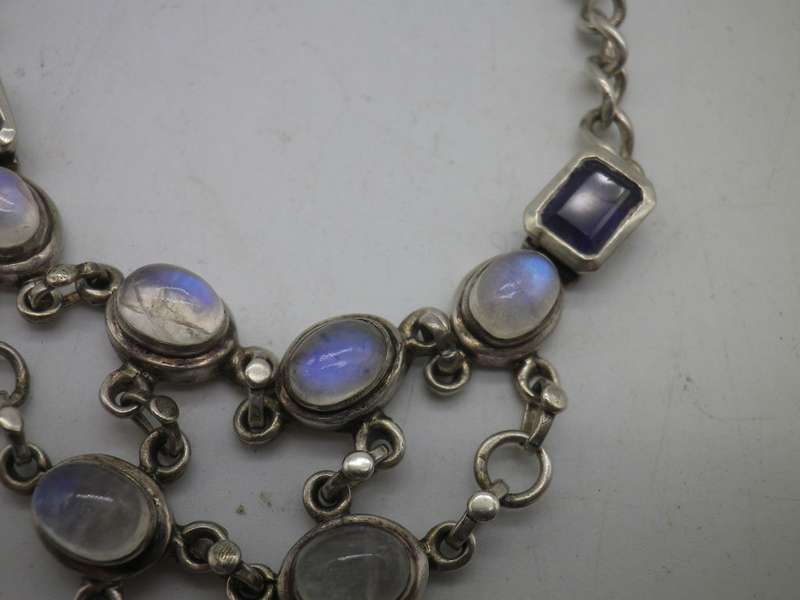 Sterling Silver,  MOONSTONE & Amethyst Boho Design necklace. GORGEOUS!