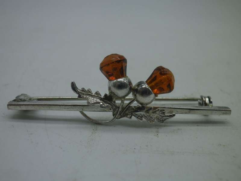 Scottish Sterling Silver & Citrine Ward Brothers Thistle brooch.  Excellent condition