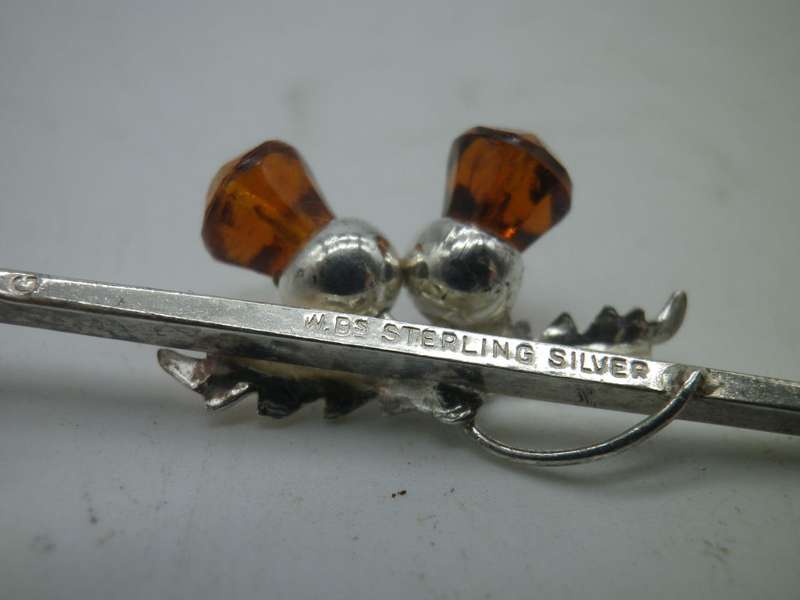 Scottish Sterling Silver & Citrine Ward Brothers Thistle brooch.  Excellent condition