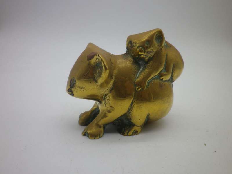 CUTE SOLID BRASS KOALA BEAR & BABY