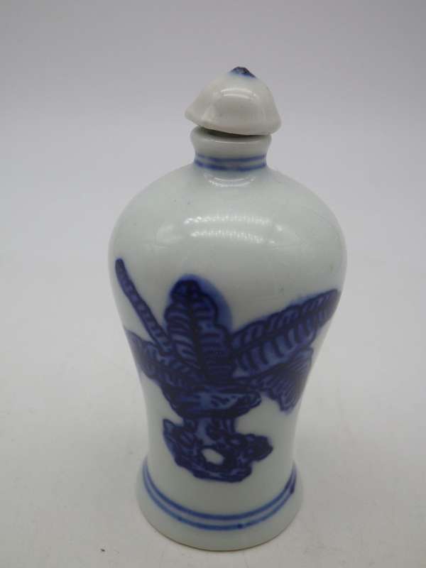 Signed Oriental Blue & White Ceramic perfume bottle
