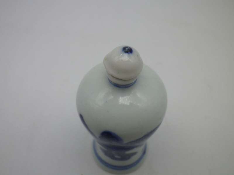 Signed Oriental Blue & White Ceramic perfume bottle