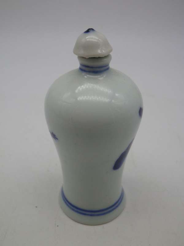 Signed Oriental Blue & White Ceramic perfume bottle