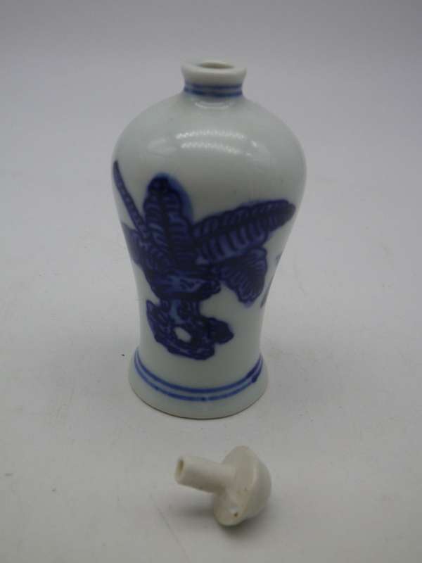 Signed Oriental Blue & White Ceramic perfume bottle