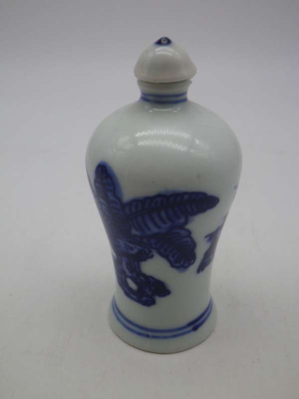 Signed Oriental Blue & White Ceramic perfume bottle