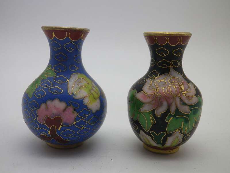 TWO CUTE MINIATURE Chinese Cloisonne  vases.