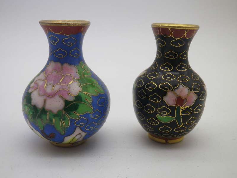 TWO CUTE MINIATURE Chinese Cloisonne  vases.