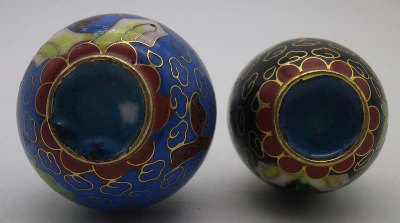 TWO CUTE MINIATURE Chinese Cloisonne  vases.