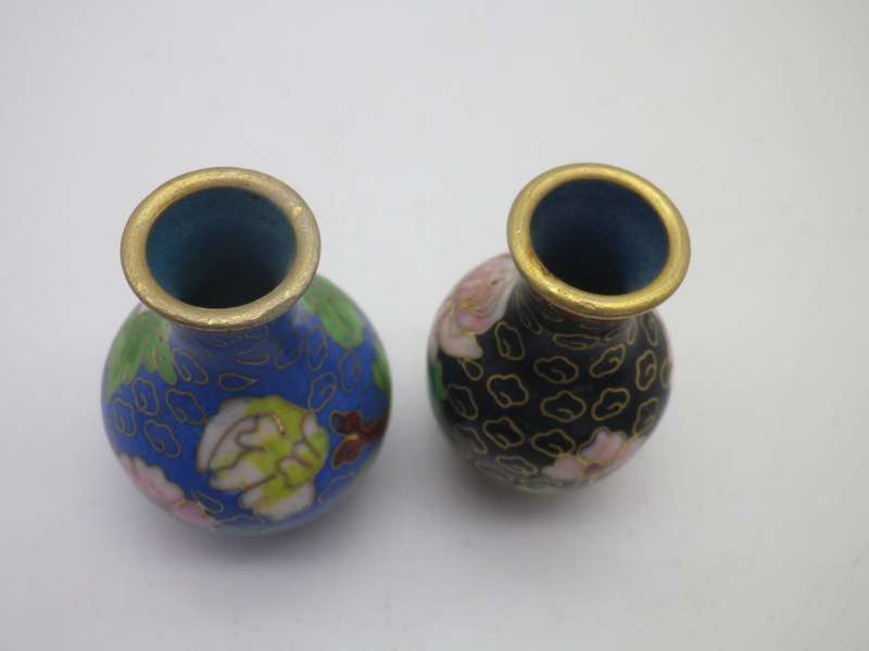 TWO CUTE MINIATURE Chinese Cloisonne  vases.