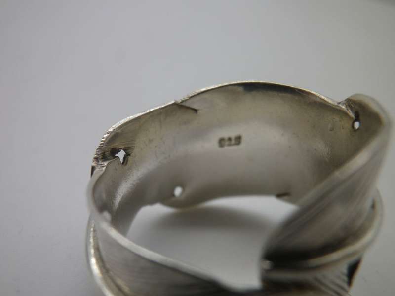 Sterling Silver FEATHER DESIGN Vintage Ring Size: N 6.1 grams