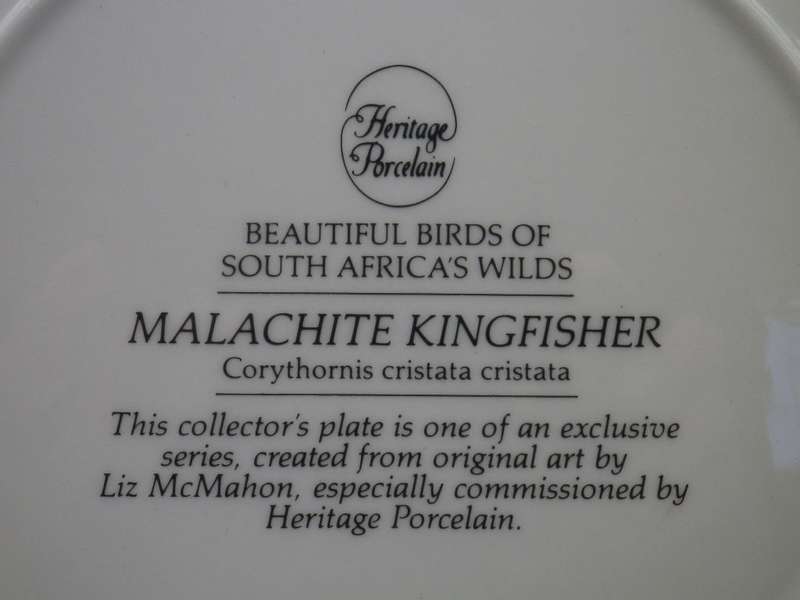 HERITAGE PORCELAIN MALACHITE KINGFISHER Ltd Ed DISPLAY PLATE. 23cm