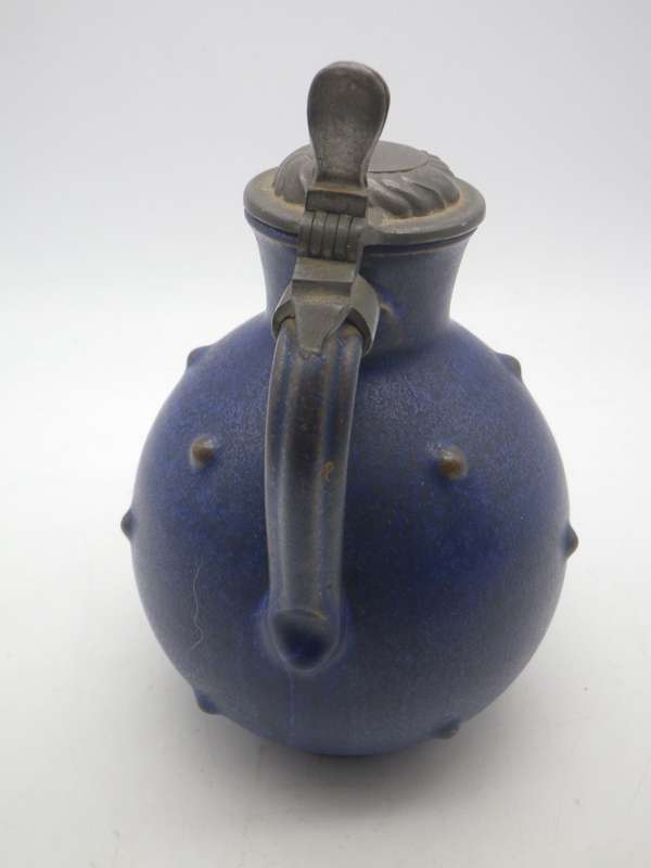 ANTON LANG Studio Pottery Jug Art Nouveau c1920s with pewter lid  12.5cm Rare