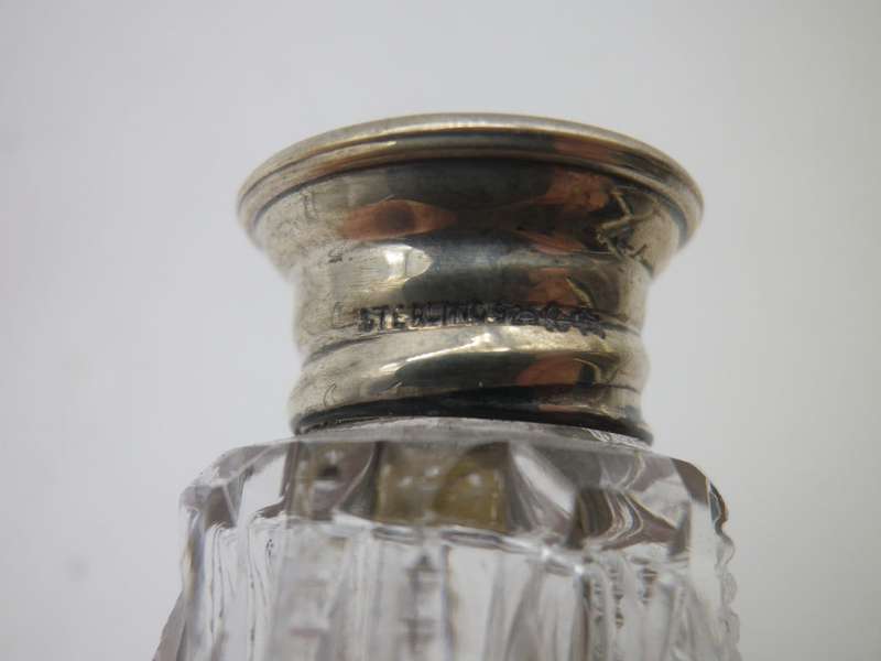 Cut Crystal Salt & Pepper Set with Sterling Silver and mother of Pearl screw on lids