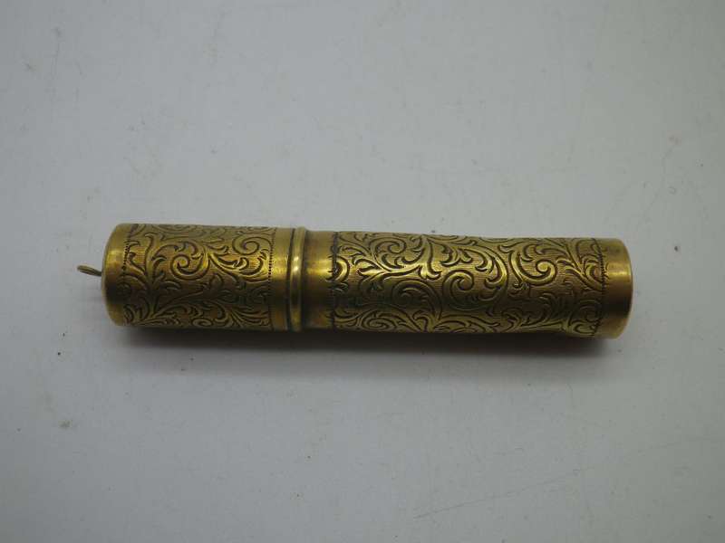 Unusual Vintage brass cased miniature Manicure Set to attach to Chatelaine