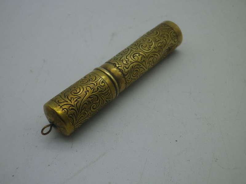 Unusual Vintage brass cased miniature Manicure Set to attach to Chatelaine