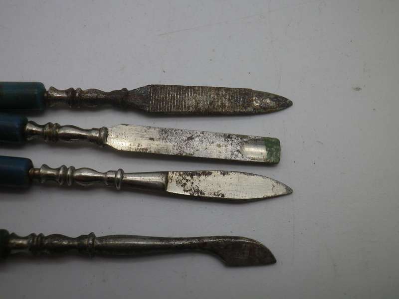 Unusual Vintage brass cased miniature Manicure Set to attach to Chatelaine