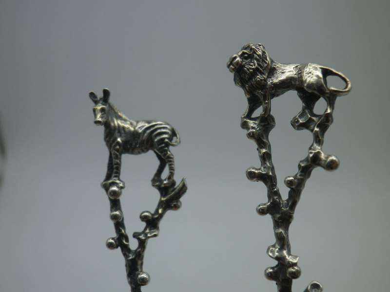 2 Sterling Silver teaspoons. LION & ZEBRA.  9.5cm 20g
