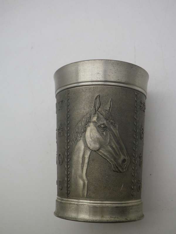 Quality Vintage Zinn Pewter EQUESTRIAN theme Tumbler