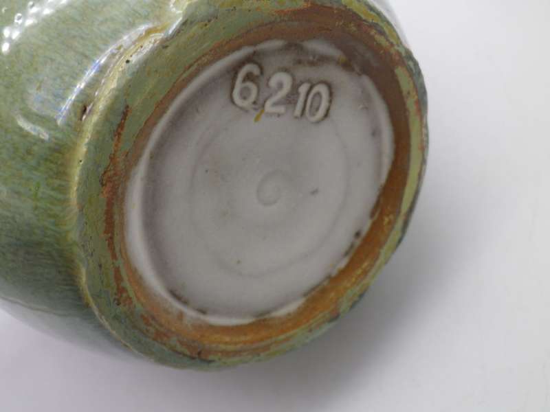 RAND CERAMICS SA Green Glaze Pottery Vase. No 6210. 18cm tall