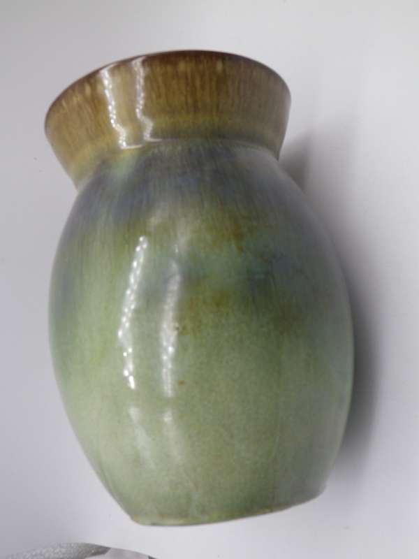 RAND CERAMICS SA Green Glaze Pottery Vase. No 6210. 18cm tall