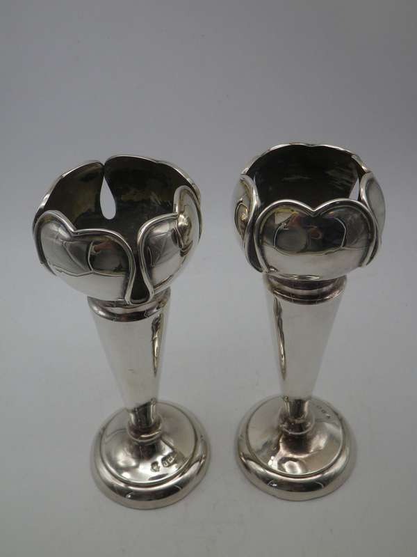 Pair Hallmarked Silver  TULIP VASES. Birmingham 1907 Williams Ltd 16.5 cm 198 g (weighted)