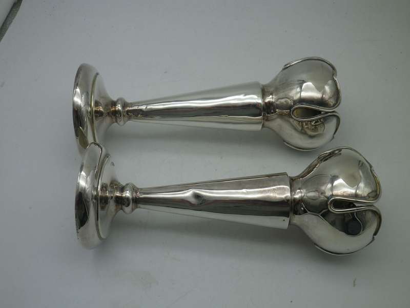 Pair Hallmarked Silver  TULIP VASES. Birmingham 1907 Williams Ltd 16.5 cm 198 g (weighted)