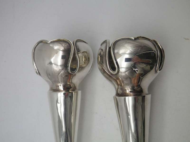 Pair Hallmarked Silver  TULIP VASES. Birmingham 1907 Williams Ltd 16.5 cm 198 g (weighted)