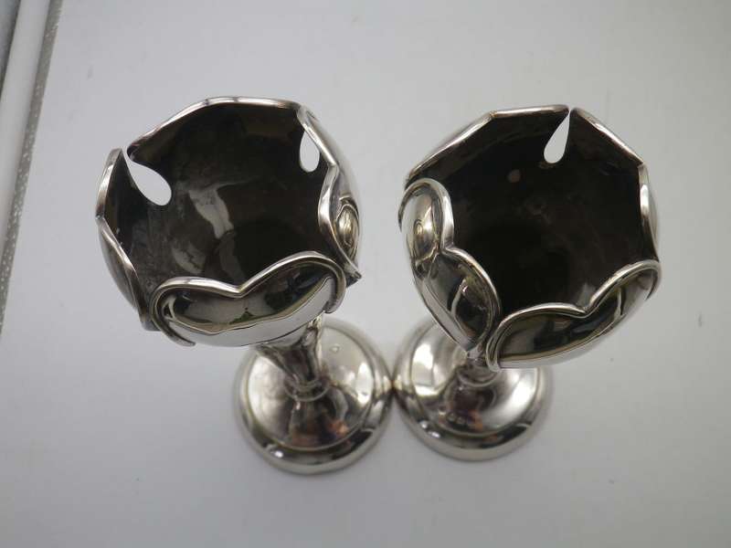 Pair Hallmarked Silver  TULIP VASES. Birmingham 1907 Williams Ltd 16.5 cm 198 g (weighted)