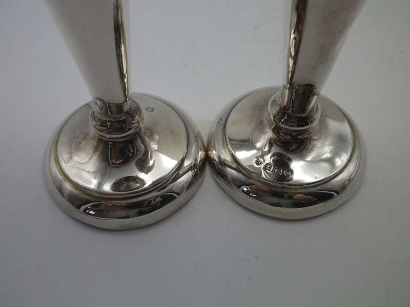 Pair Hallmarked Silver  TULIP VASES. Birmingham 1907 Williams Ltd 16.5 cm 198 g (weighted)