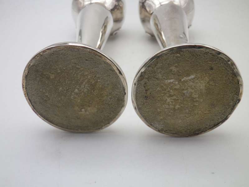 Pair Hallmarked Silver  TULIP VASES. Birmingham 1907 Williams Ltd 16.5 cm 198 g (weighted)