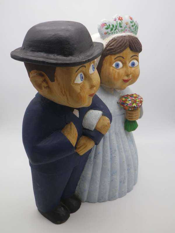 Vintage Polish Folk Art Painted Large Wooden Bride and Groom