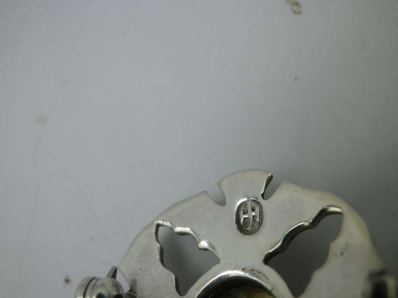 SCOTTISH Celtic Hallmarked Sterling Silver & Citrine Thistle Brooch. Iona. 3cm