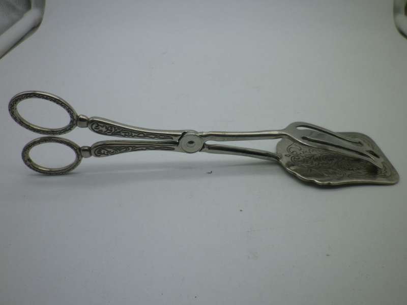 Vintage  Silver Plate on Zinc Engraved Pastry Tongs. Good Quality