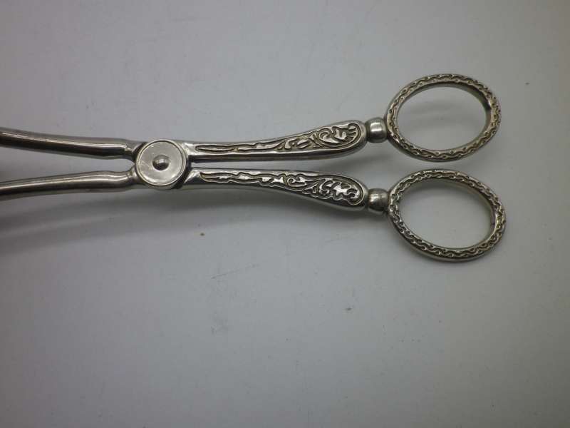Vintage  Silver Plate on Zinc Engraved Pastry Tongs. Good Quality