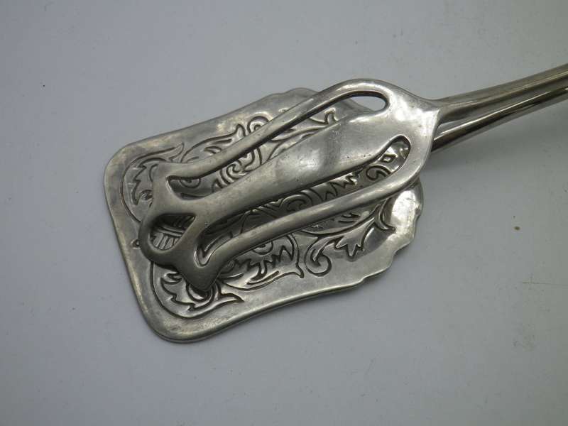 Vintage  Silver Plate on Zinc Engraved Pastry Tongs. Good Quality