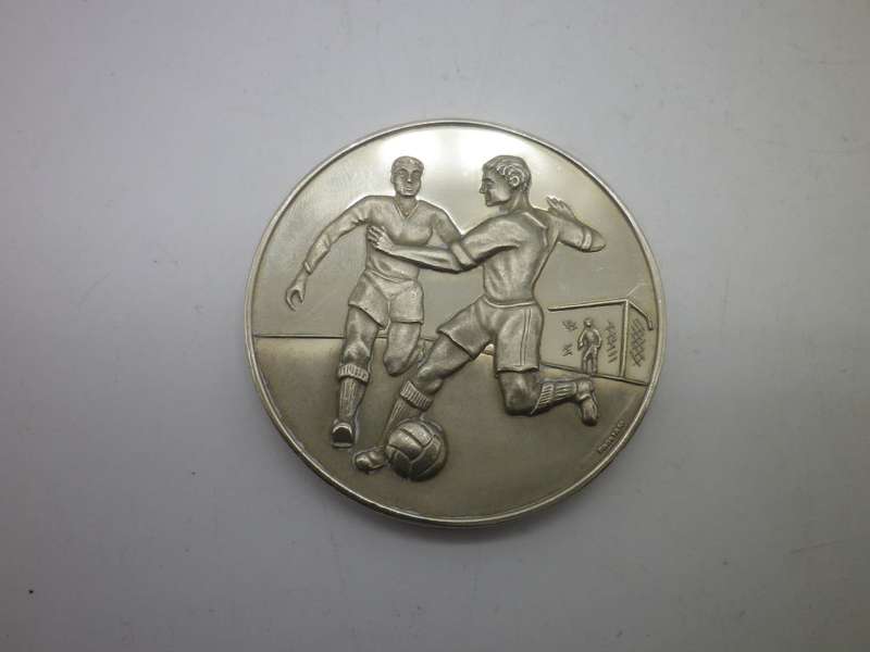 Silver Plated Soccer Trophy MEDAL. With stand. Space for engraving. Boxed Unusual