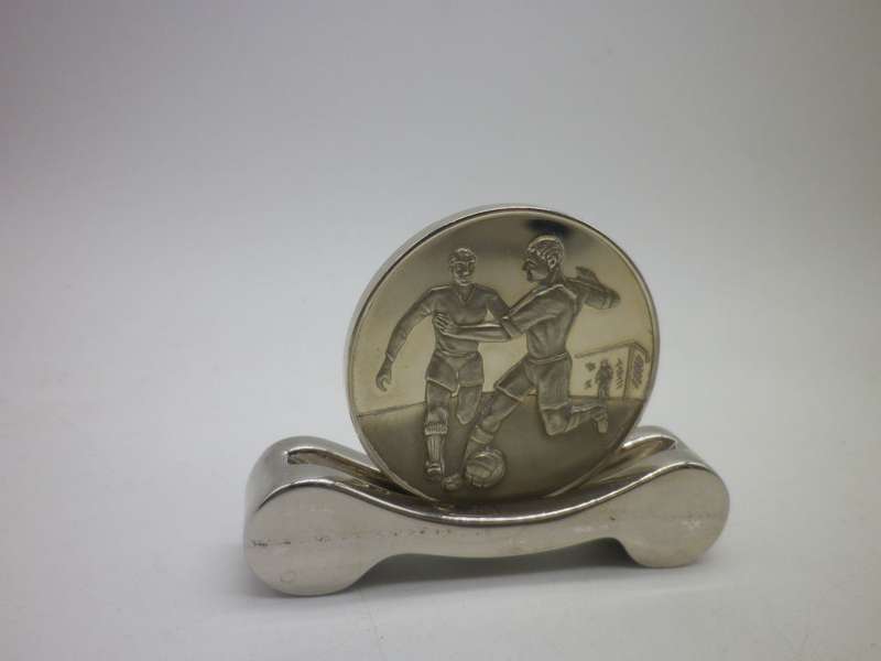 Silver Plated Soccer Trophy MEDAL. With stand. Space for engraving. Boxed Unusual