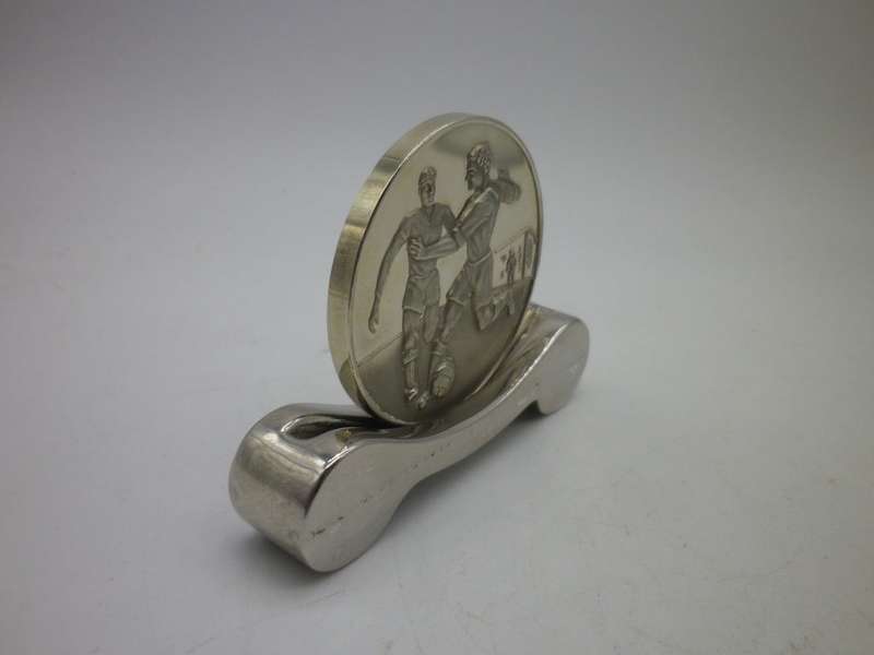 Silver Plated Soccer Trophy MEDAL. With stand. Space for engraving. Boxed Unusual