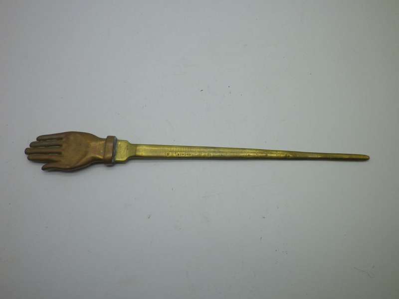 Rare Vintage  Brass & Copper Hand letter opener. The Red Hand Compositions Co, London