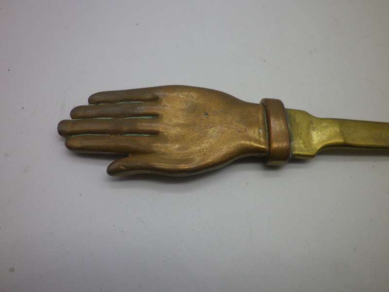 Rare Vintage  Brass & Copper Hand letter opener. The Red Hand Compositions Co, London