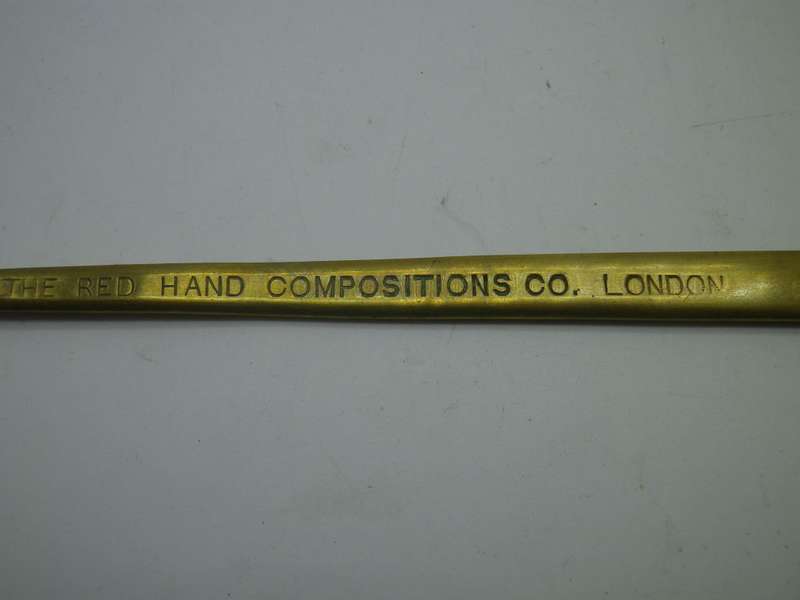 Rare Vintage  Brass & Copper Hand letter opener. The Red Hand Compositions Co, London