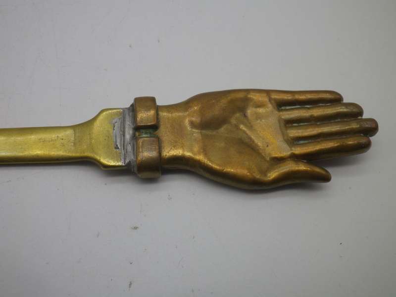 Rare Vintage  Brass & Copper Hand letter opener. The Red Hand Compositions Co, London
