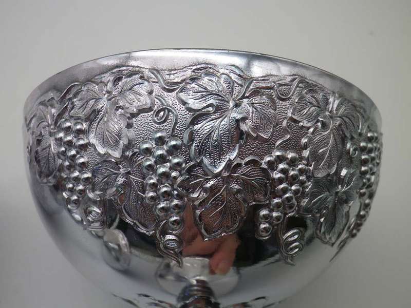 SILVER PLATED ornate Champagne Goblets Gilt interior EM- ESS Tarnish Free. No Polish