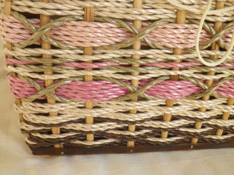 Fabulous Vintage SEWING Box. Woven Plastic with Tapestry material top. Carry Handle