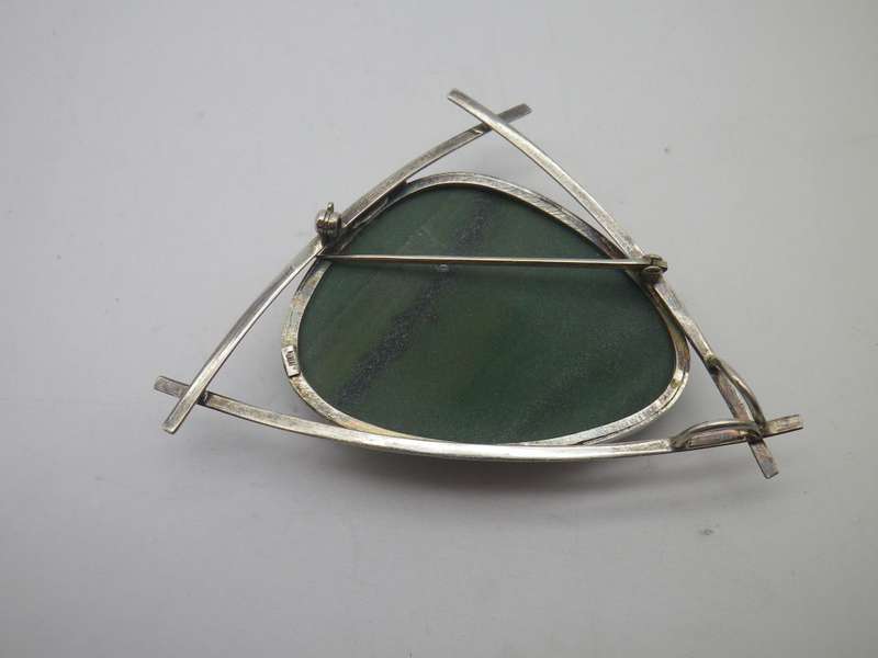 Sterling Silver & Malachite Modernist Pendant or brooch. 7x4.5 21.4g