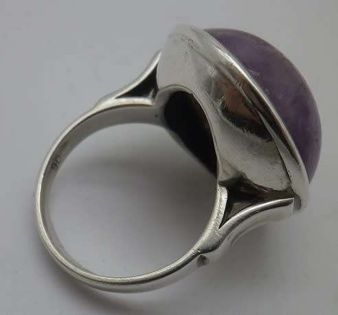 Sterling Silver & Amethyst Designer Cabochon Chunky Vintage Ring. Size R. 14g
