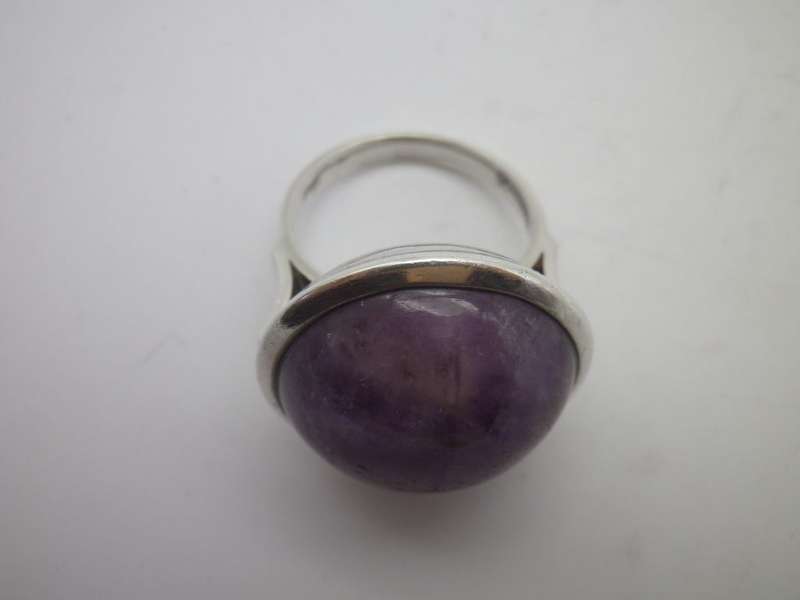 Sterling Silver & Amethyst Designer Cabochon Chunky Vintage Ring. Size R. 14g