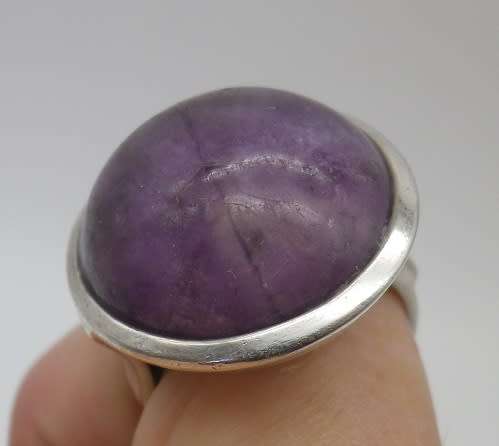 Sterling Silver & Amethyst Designer Cabochon Chunky Vintage Ring. Size R. 14g