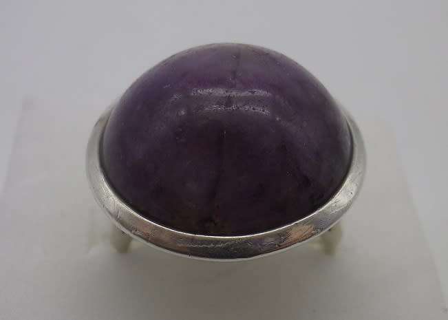 Sterling Silver & Amethyst Designer Cabochon Chunky Vintage Ring. Size R. 14g
