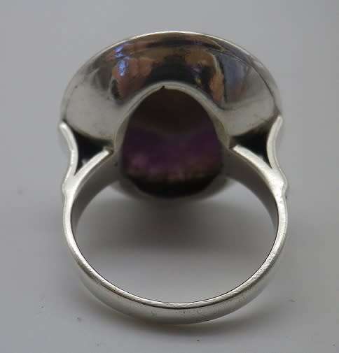 Sterling Silver & Amethyst Designer Cabochon Chunky Vintage Ring. Size R. 14g